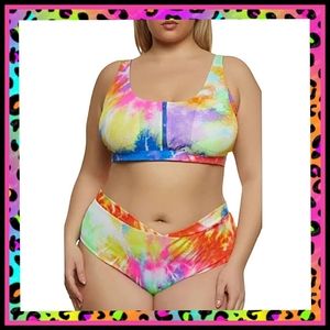 SEXY ☆ RAINBOW TIE DYE ZIP FRONT ☆ CAGED RIBBED BIKINI ☆ NWT